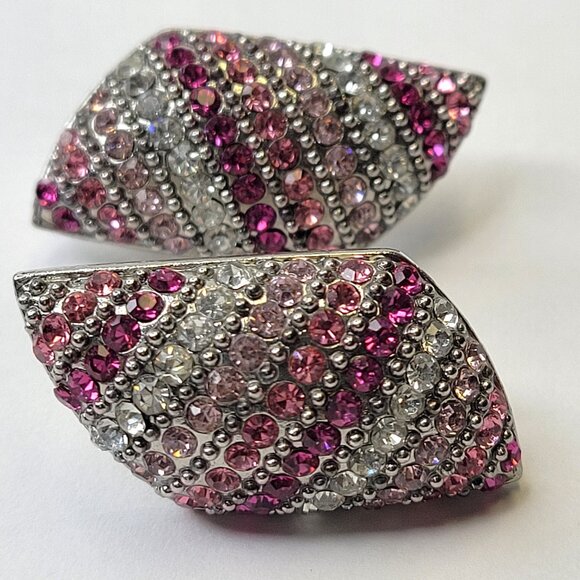 Pink Crystal Clip On Earrings - Picture 1 of 5